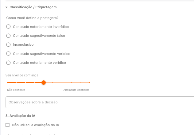 Formulário real de classificação e nível de confiança da dEnodare